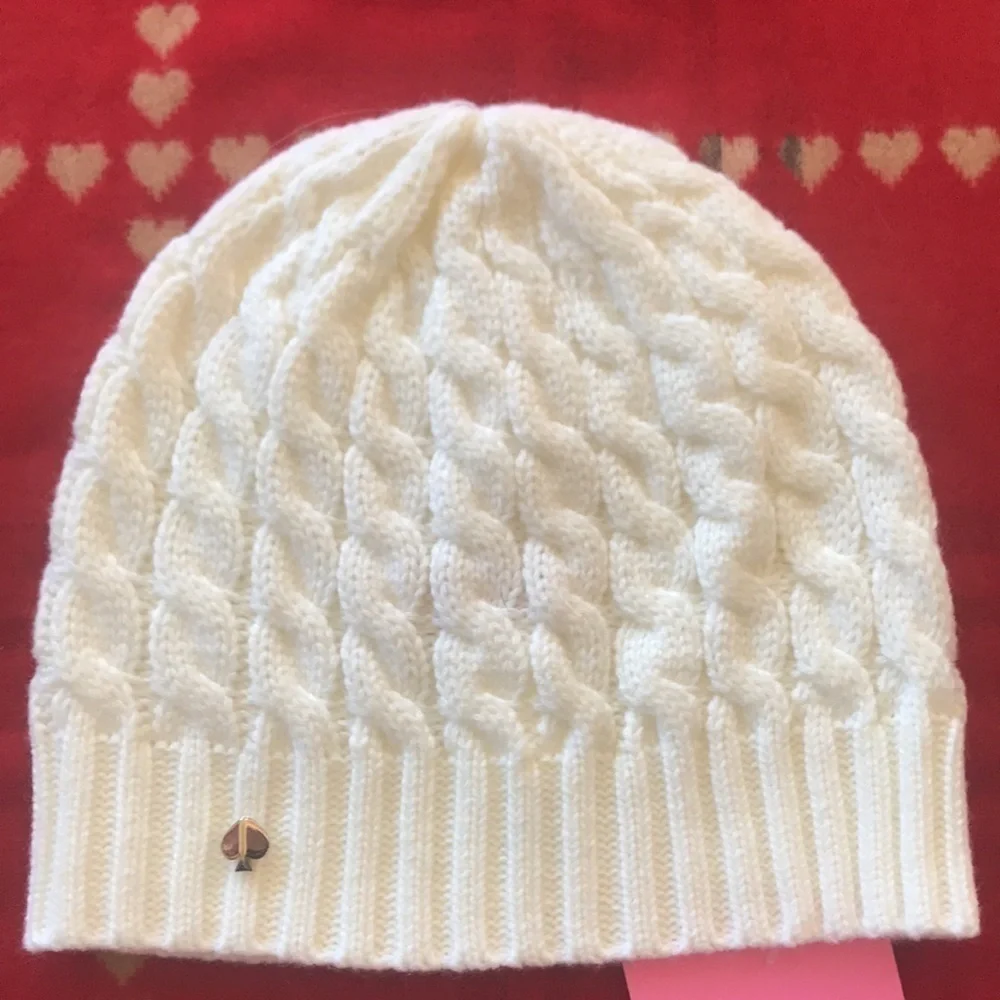 Brand New Kate Spade Cable Beanie Hat & Gloves Set Cream